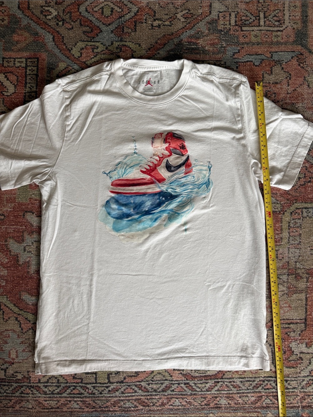 Jordan Men’s White Tee with Red & Blue Sneaker Graphic